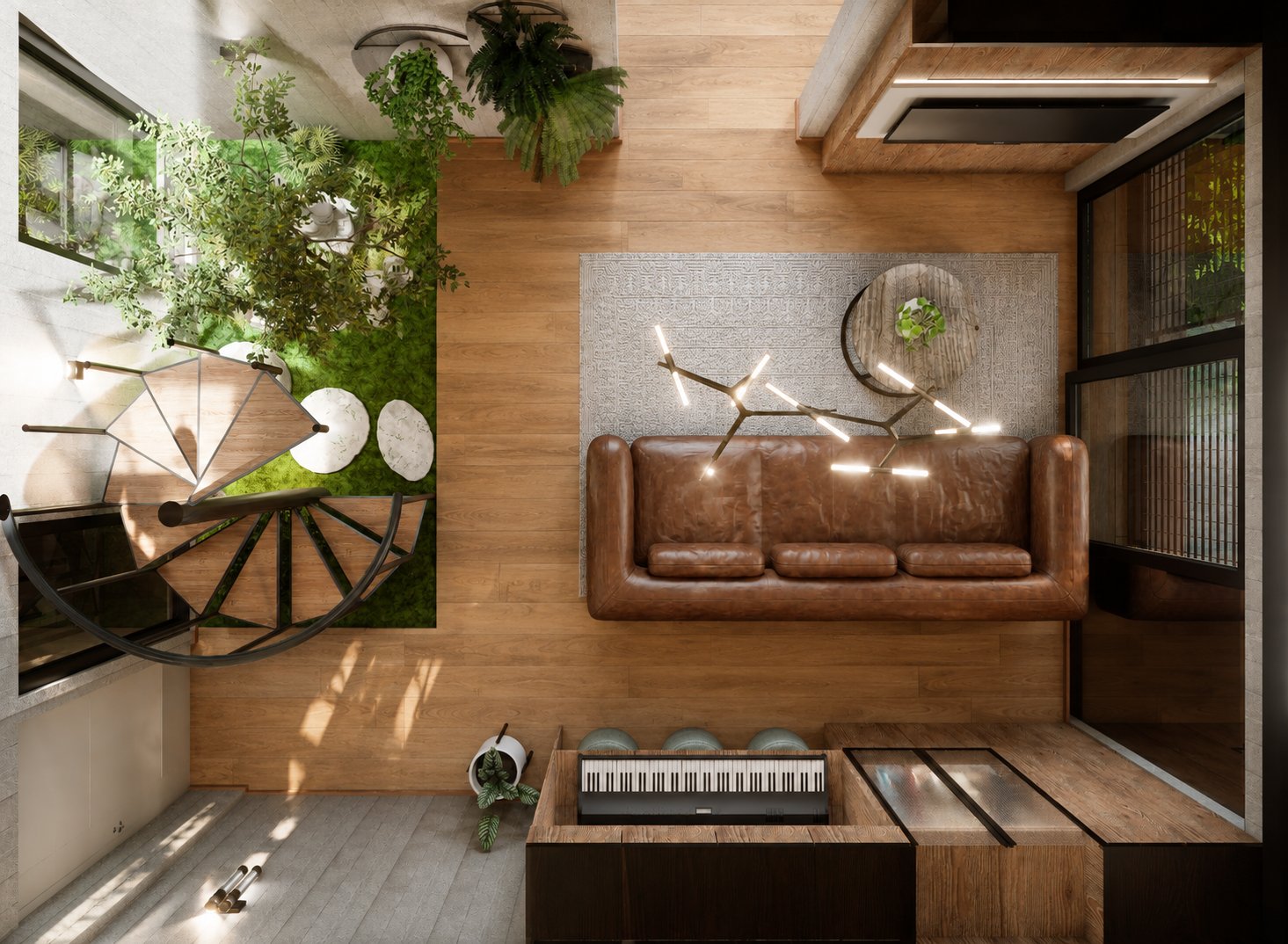 Comedor con pared de acento y paneles de madera