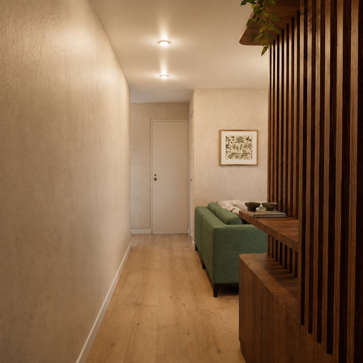 Interior cuadrado con composición equilibrada